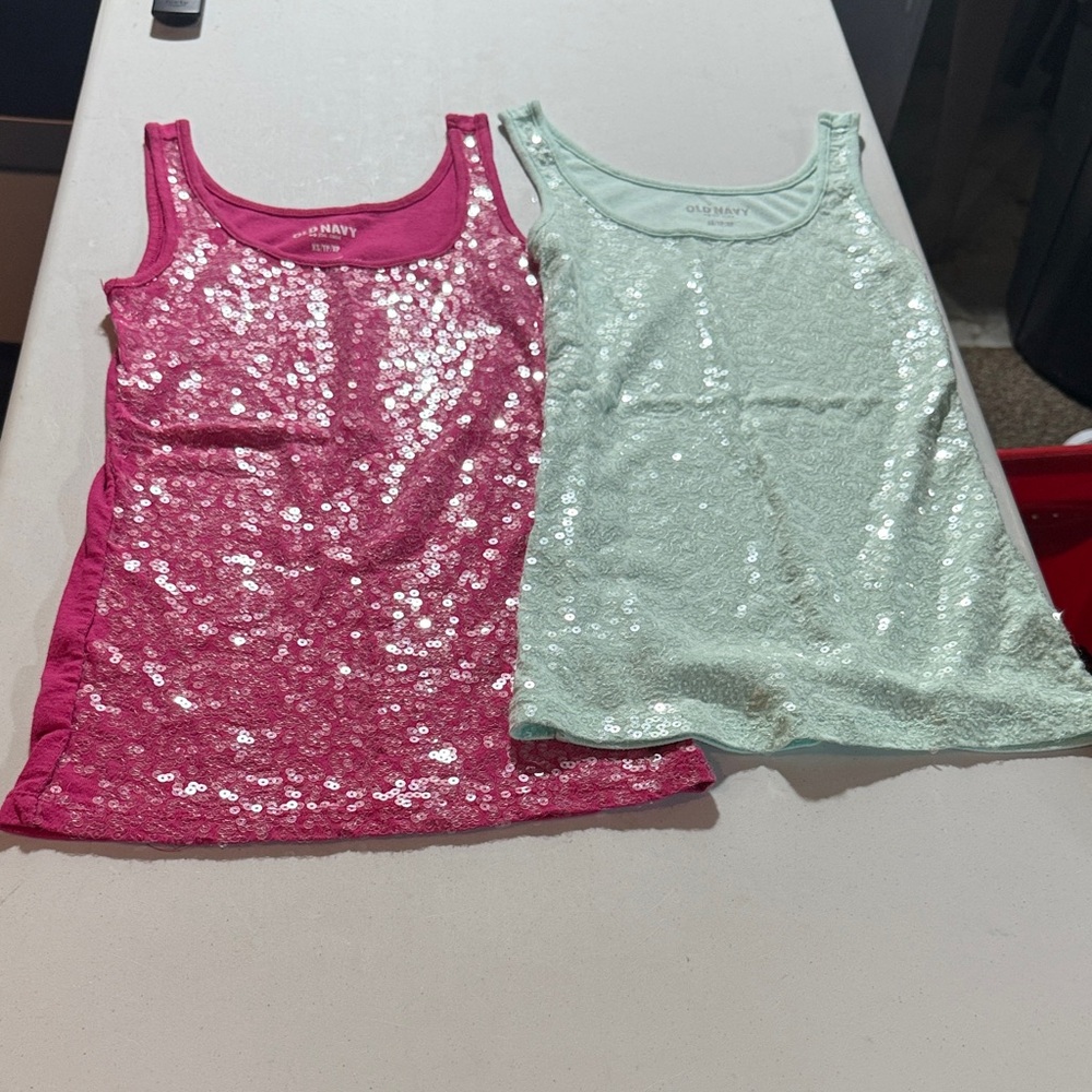 Old Navy Sequin Tank Tops - Pink and Mint